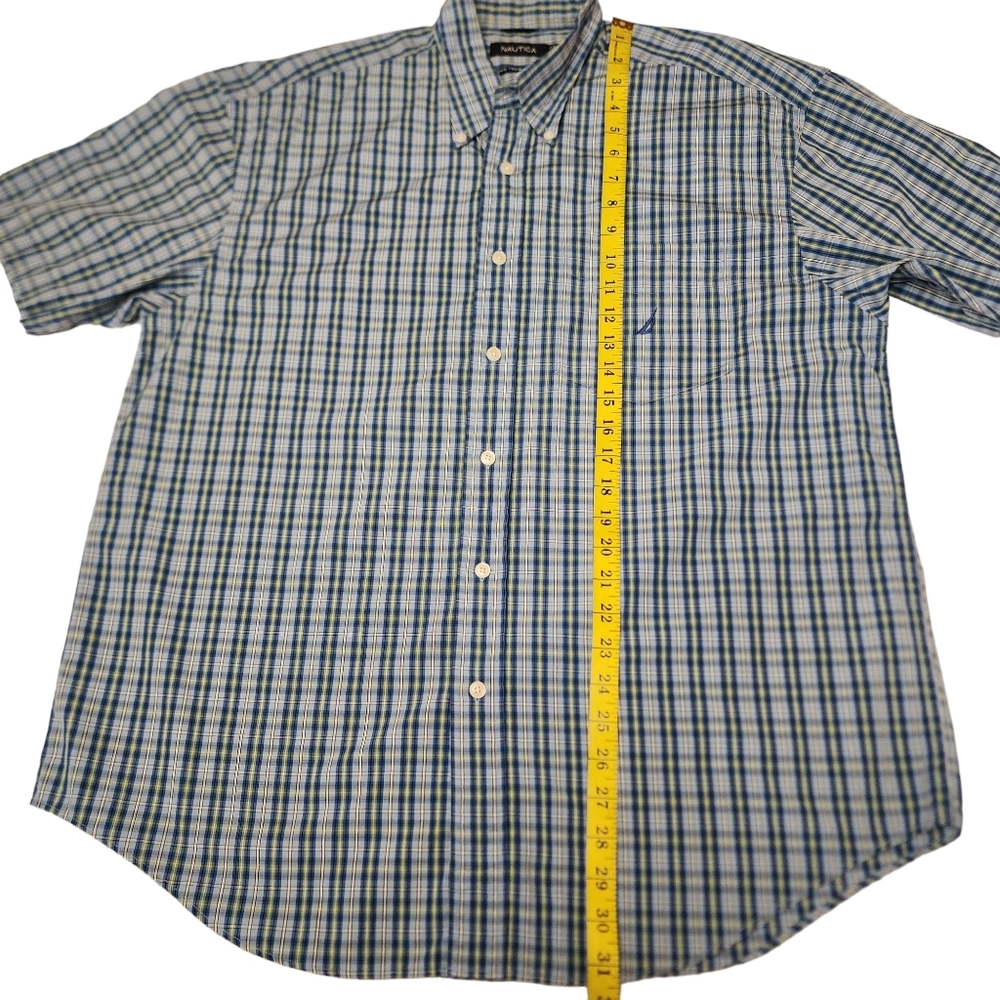 Nautica Y2K Blue Plaid Short Sleeve Casual Button Down Shirt Size Large - Picture 3 of 8
